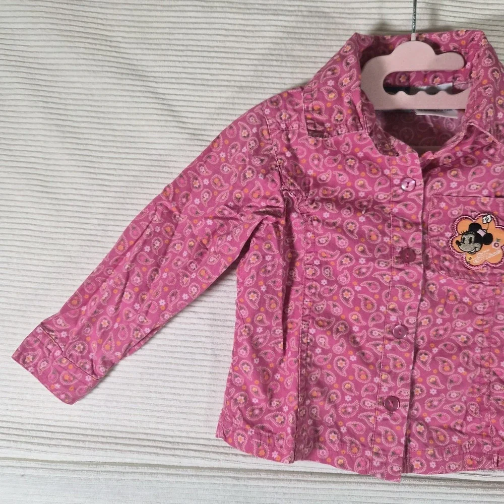 Vintage Disney Minnie Mouse Toddler Girl Button Up Shirt Pink‎ Paisley 24M Y2K